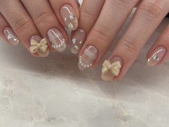 ラクエ(Laque)/リボン パール チェックネイル