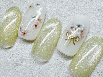 チェリーズネイル(Cherrys Nail)/キュートリボン 押し花ネイル