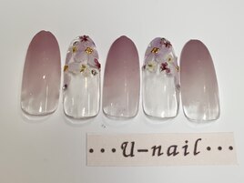 パープル×手書きフラワーネイル