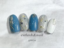 エストラッシュアンドネイル 銀座店(est lash&nail)/ターコイズ小花柄ネイル