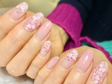 アイボリー(ivory)/花柄ネイル