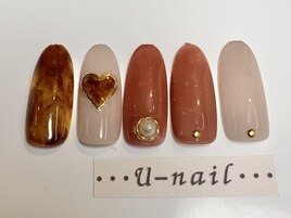 くすみピンク×べっ甲ネイル