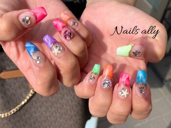 ネイルズアリー 立川店(Nails ally)/海×クリアベース×ネオンカラー