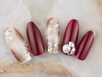 ネイルプラザ 河原町OPA店(NAIL PLAZA)/白べっ甲×大人ボルドーネイル