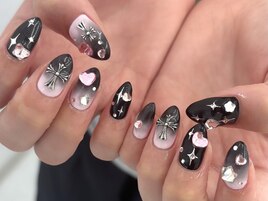 ピンク×ブラックネイル