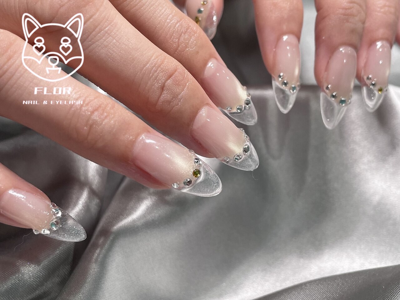 ネイルチップ ガラスフレンチ 韓国 ちゅるん ワンホン シンプル 量産型