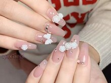 ダークハニー 池袋店(Dark Honey)/白いバラとストーンピンクネイル