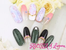 水滴ドット×ニュアンスフラワー