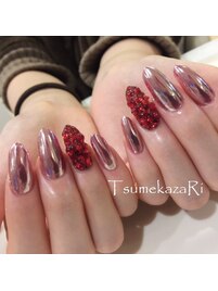 ＊ミラーPink×赤ストーン埋め＊