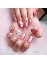アートネイル ギャラリー(Art nail Gallery)/ピンク×蝶々ビジューネイル