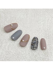 パール×春ツイードネイル