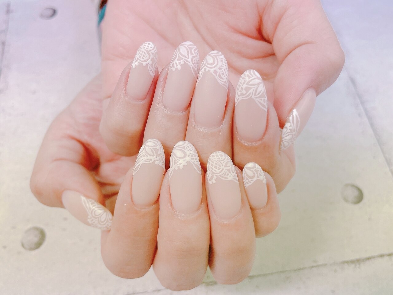 【オーダー】ネイルチップ　フレンチ　レース　薔薇 オーダー】ネイルチップ フレンチ レース 薔薇 オーダー】ネイルチップ