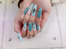 ネイル ビューティーマジック 葛西本店/ロングブルーラメネイル