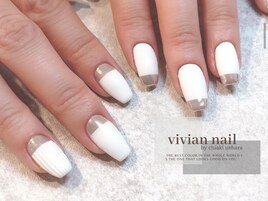 白フレンチ　ミラーネイル