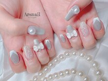 アルスネイル(Ars nail)/キラキラグレーリボンネイル