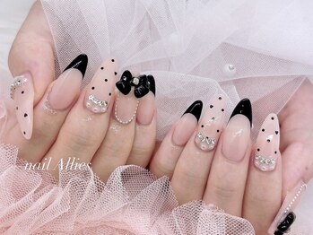 ネイル アリーズ セカンド(nail Allies 2nd)/黒フレンチ ガーリー