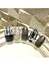 ハーティーネイル 自由が丘南口店(heartynail)/ツイード/ブラック/パール/ラメ