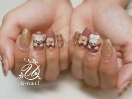 チェック×3Dネイル