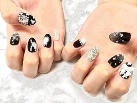 リボン　ブラック　推しネイル