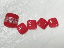 ビューティーネイルサロン クリアーズ(Clears)/ワンカラー赤にレースアート