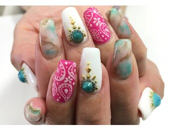 ネイルサロン ティディ(TIDY)/バンダナ×ターコイズ色違い