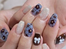 メルシー ネイル(mercii nail)/チェック×フラワー