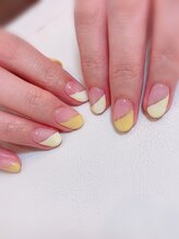 ハーティーネイル hearty nail 溝の口店/イエロー×斜めフレンチネイル
