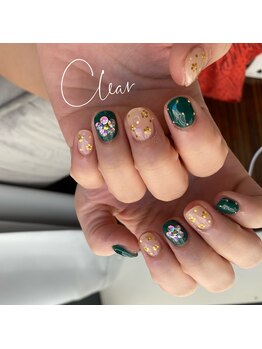 クリア(Clear)/秋のお花ネイル