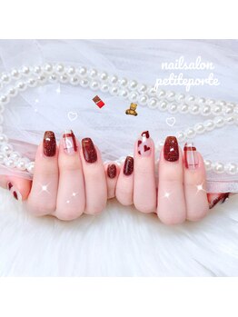プティポルト(petite porte)/4本アートでバレンタインネイル