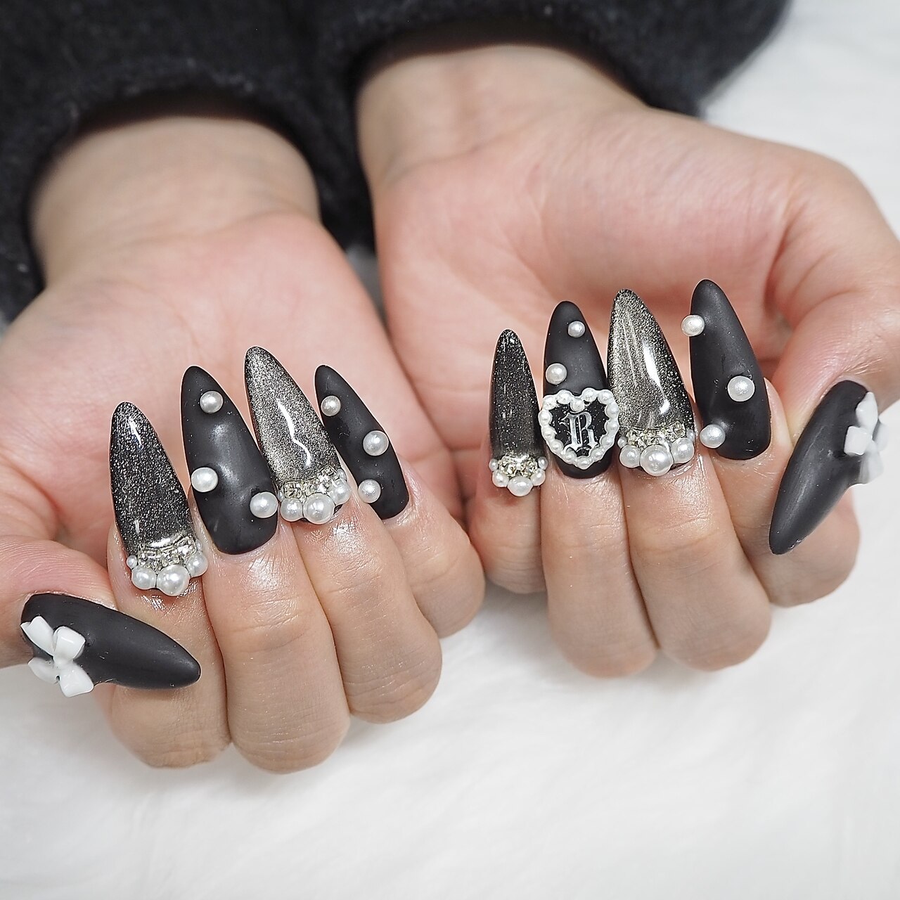 【オーダー】ネイルチップ　クロム　ブラック　埋め尽くし オーダー】ネイルチップ クロム ブラック 埋め尽くし ネイルチップ