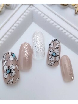 ネイルファクトリー 横浜ベイクォーター店/手描きフラワーネイル ¥11000