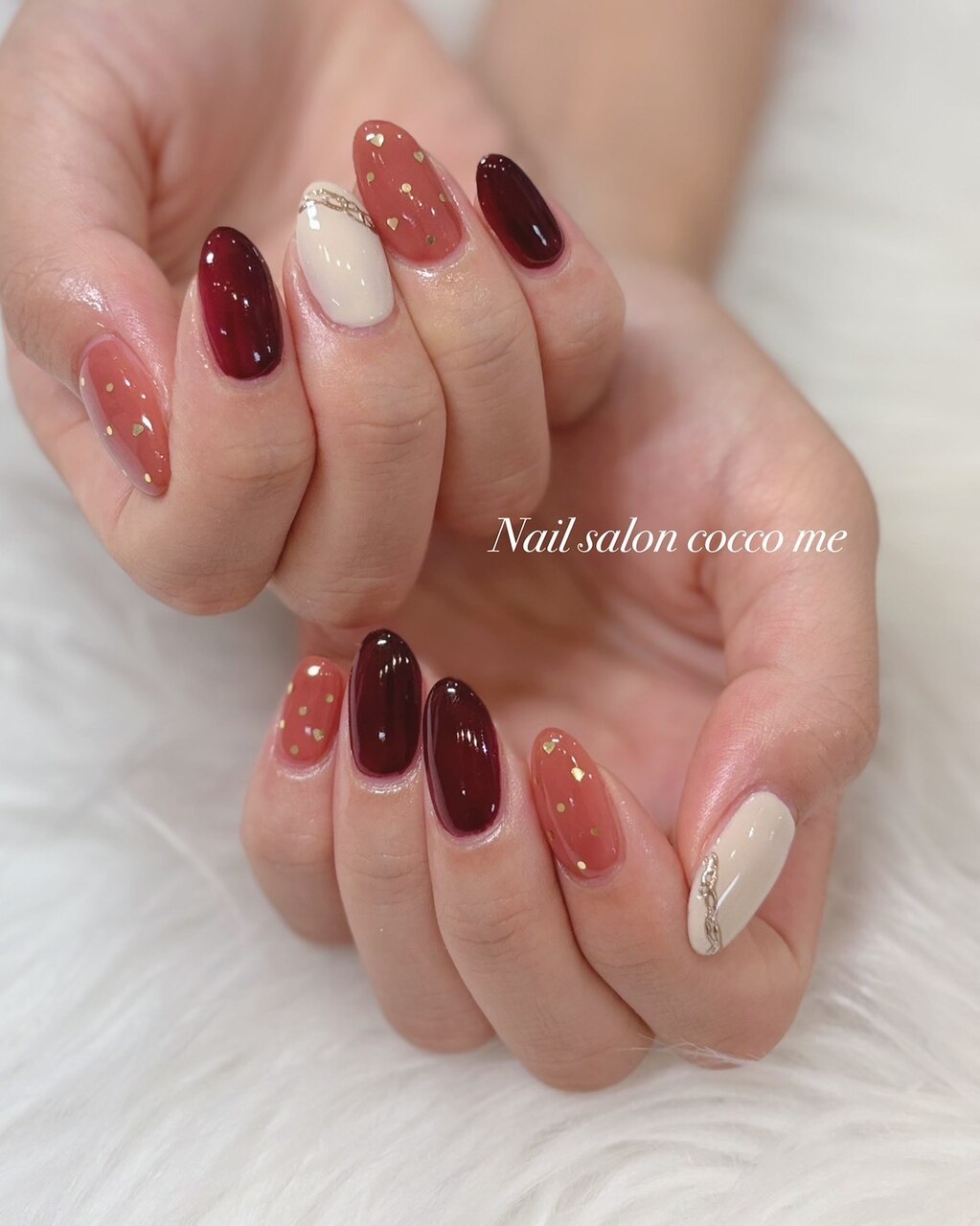 【No.030】ネイルチップ♡赤ネイル♡オフホワイト♡冬ネイル♡ニットネイル m98469447045_1.jpg?1728441935