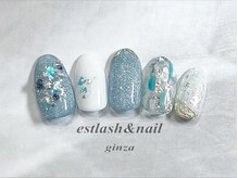 エストラッシュアンドネイル 銀座店(est lash&nail)/水色ラメシェルネイル