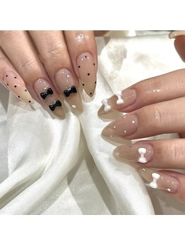 リボンとドットネイル