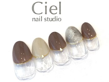 シエルネイルスタジオ 新宮店(Ciel nail studio)/ブラウンマーブルデザイン☆