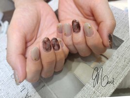 秋ブラウンマーブルネイル