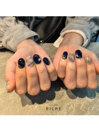 冬色チェック柄ネイル