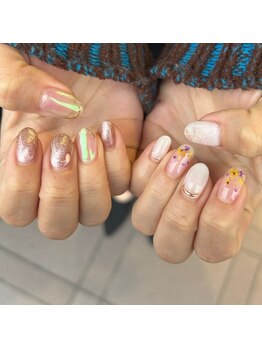 白べぇーっ 本店 湊町店/アシメ春ネイル♪