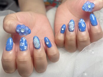 ジョアネイル(JOA Nail)/定額/ぷっくりフラワー/青/夏