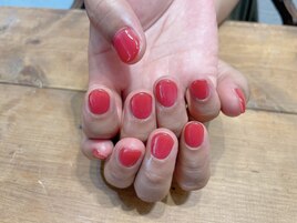 ショートネイル/赤/透け感