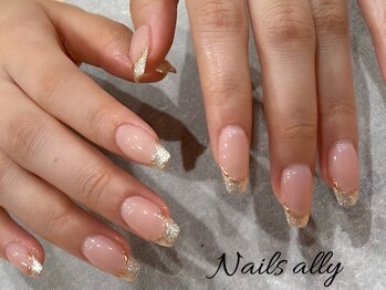 ネイルズアリー 立川店(Nails ally)/ガラスフレンチ×ダイアミ×春色