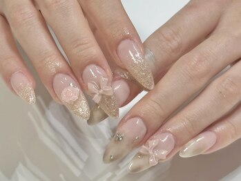 ジェミーネイル シンジュク(Jemiy nail shinjuku)/【Aoi】ラメグラリボン¥9800