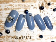 ネイルトリート 茨木駅前店(NAIL TREAT)/くすみブルー×フレンチ