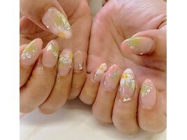 花柄ネイル、ピンクネイル