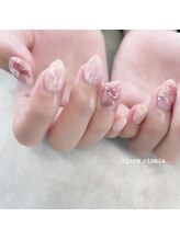 リコリサイア(ricco risaia)/ピンクミラーのリボンネイル