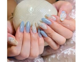 ブルー×お花ネイル