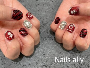 ネイルズアリー 立川店(Nails ally)/ゼブラ×メタルパーツ×薔薇