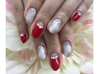 ディーネイル 京橋(D-nail)/赤逆フレンチ×タイダイ