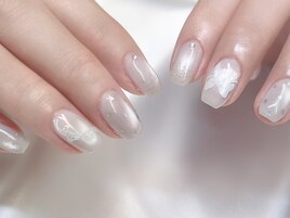 ホワイトマグ×リボンネイル