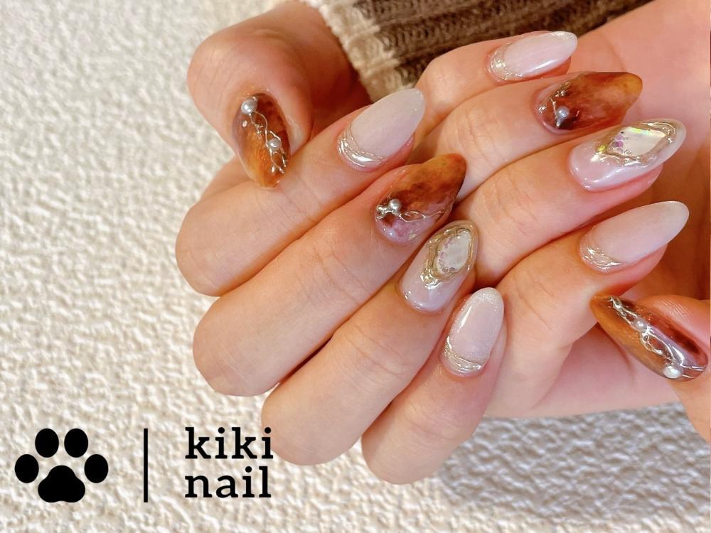 秋べっ甲ニュアンスネイル ラメ シェル アイボリー ベージュマグネット 金箔 ベージュマグネットべっ甲ニュアンスネイル シェル アイボリー 韓国